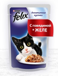 Консервы для кошек "Felix", аппетитные кусочки с говядиной в желе, 85 г ― интернет зоомагазин  "Наши зверушки"