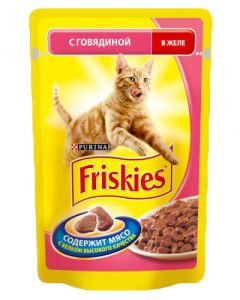 Фрискис пауч. Говядина в желе для кошек, 100г  ― интернет зоомагазин  "Наши зверушки"