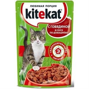 Корм для кошек Kitekat. Консервы говядина в соусе100г.