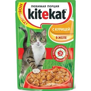 Корм для кошек Kitekat. Консервы курица в желе 100 гр